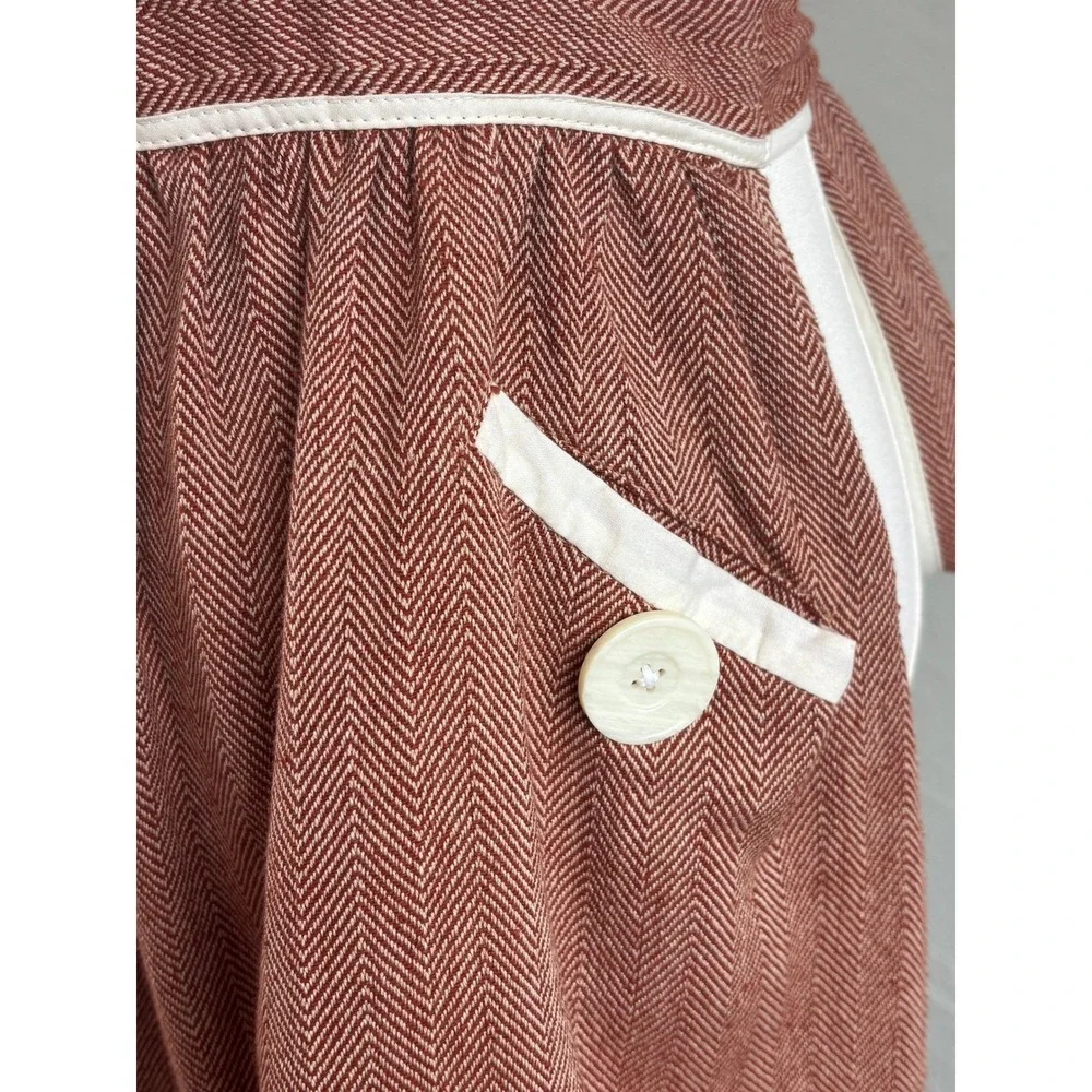 NWOT Sur La Table 100%‎ Cotton Retro Tweed Eyelet Apron Rust Cream Herringbone